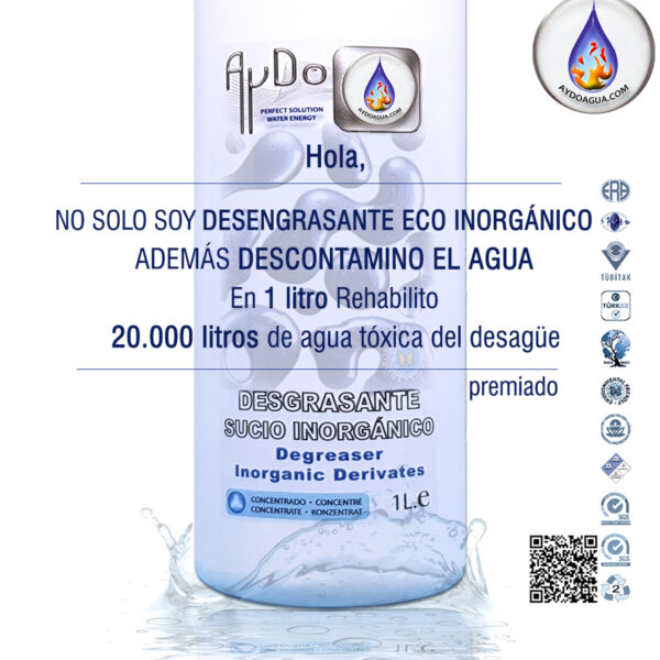 Desengrasante ecologico INORGANICO descontamino agua 1Lx20.000L aydoagua