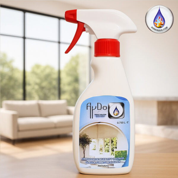 Limpiador de madera y cristales Eco 750 mL. Multiusos 6 en 1, biodegradable e ionizante. Brillo natural, secado rápido y frescura duradera AyDoAgua