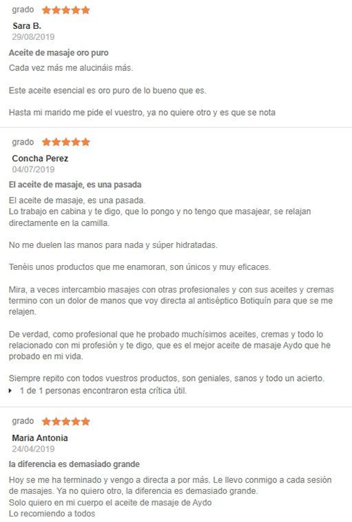 Opiniones AyDoAgua del Aceite de Masaje Terapéutico