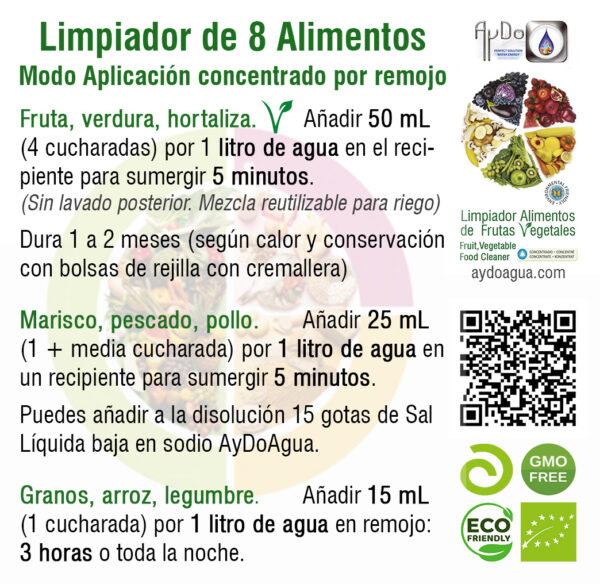 S-Modo Aplicacion eco Limpiador Alimentos Frutas Verduras Pescado Legumbres aydoagua