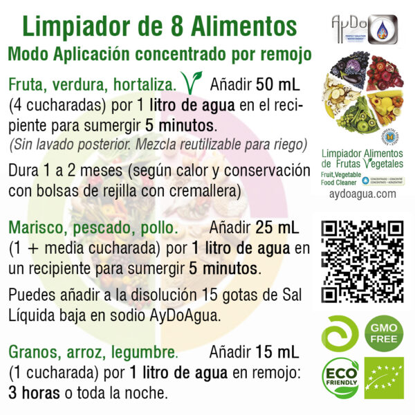 S-Modo Aplicacion eco Limpiador Alimentos Frutas Verduras Pescado Legumbres aydoagua