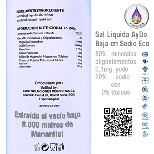 Ingredientes Sal liquida aydo agua 80 minerales y oligoelementos