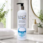 Gel Corporal Hidratante Eco Vegan 300 mL AyDoAgua con Omega 7 y Ginseng en ambiente spa fresco y luminoso, ideal para piel seca.