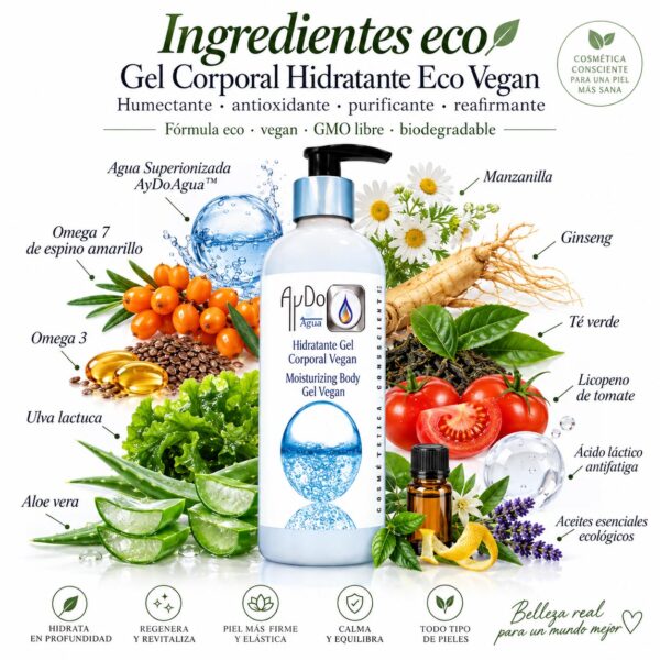 Gel Corporal Hidratante Eco Vegan AyDoAgua con 11 ingredientes naturales