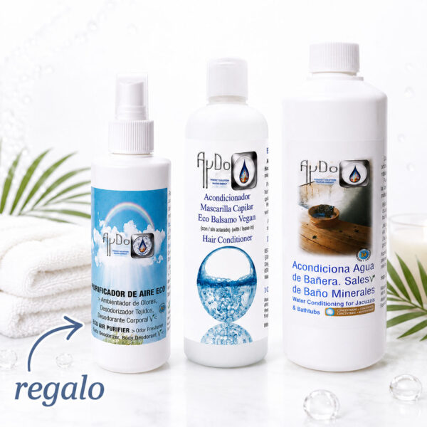 Kit Spa en Casa AyDoAgua con Sales de Baño Minerales Líquidas, acondicionador y desodorante de regalo