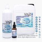 Potabilizador de agua purificador Eco AyDoAgua en gotas, formatos 30 mL, 1 L y 5 L para purificar agua sin filtros ni cloro.