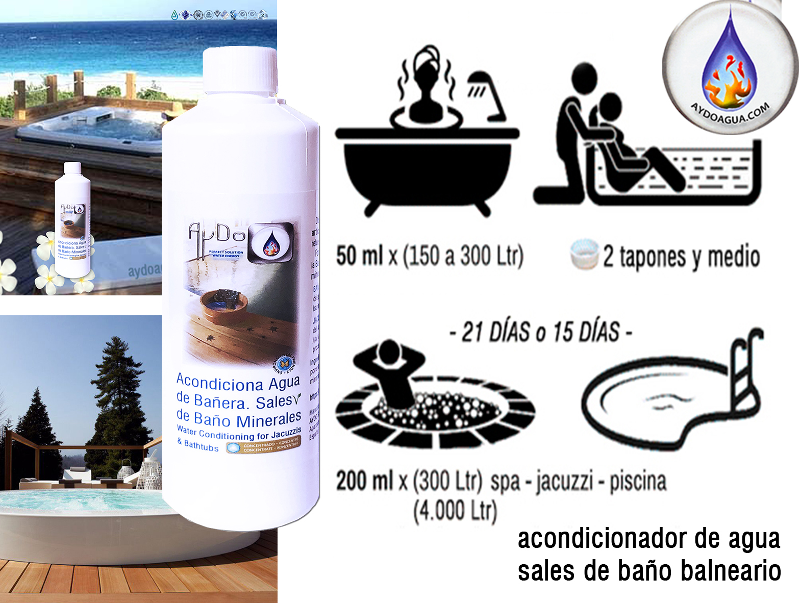 Sales SPA Solución líquida para agua de spa saludable en Limpieza de agua para Baño de Contraste o Piscina AyDoAgua