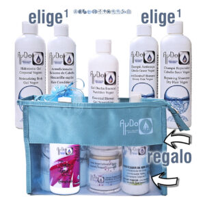 Kit Neceser cosmética e higiene eco personalizable unisex AyDoAgua con Tónico Facial, Serum, Desodorante y productos para piel y cabello