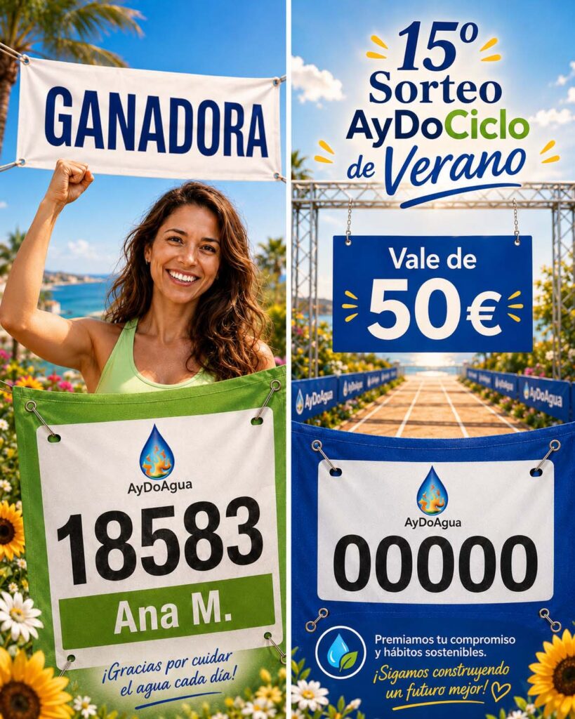 Ganadora Ana M. 18583 del 15º AyDoCiclo de Verano AyDoAgua 2026 con vale de 50 euros.