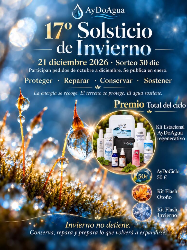 Cartel del 17º Solsticio de Invierno 2026 de AyDoAgua con Kit Estacional de Invierno, AyDoCiclo 50 €, Kit Flash Otoño y Kit Flash Invierno.