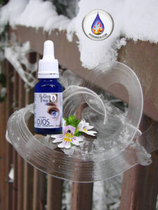 Flores de hielo en espiral con Gotas de Ojos de Eufrasia AyDoAgua Eco (biomímesis del agua.)