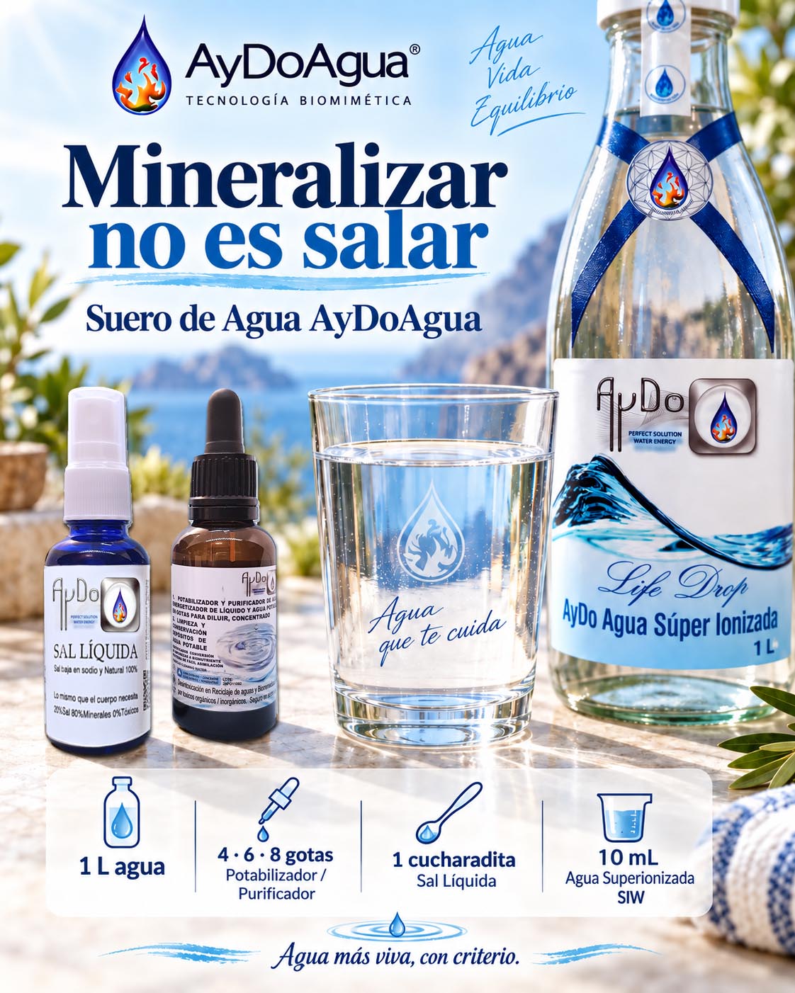 Agua de ósmosis y Suero de Agua AyDoAgua con Sal Líquida, Potabilizador y Agua Superionizada SIW